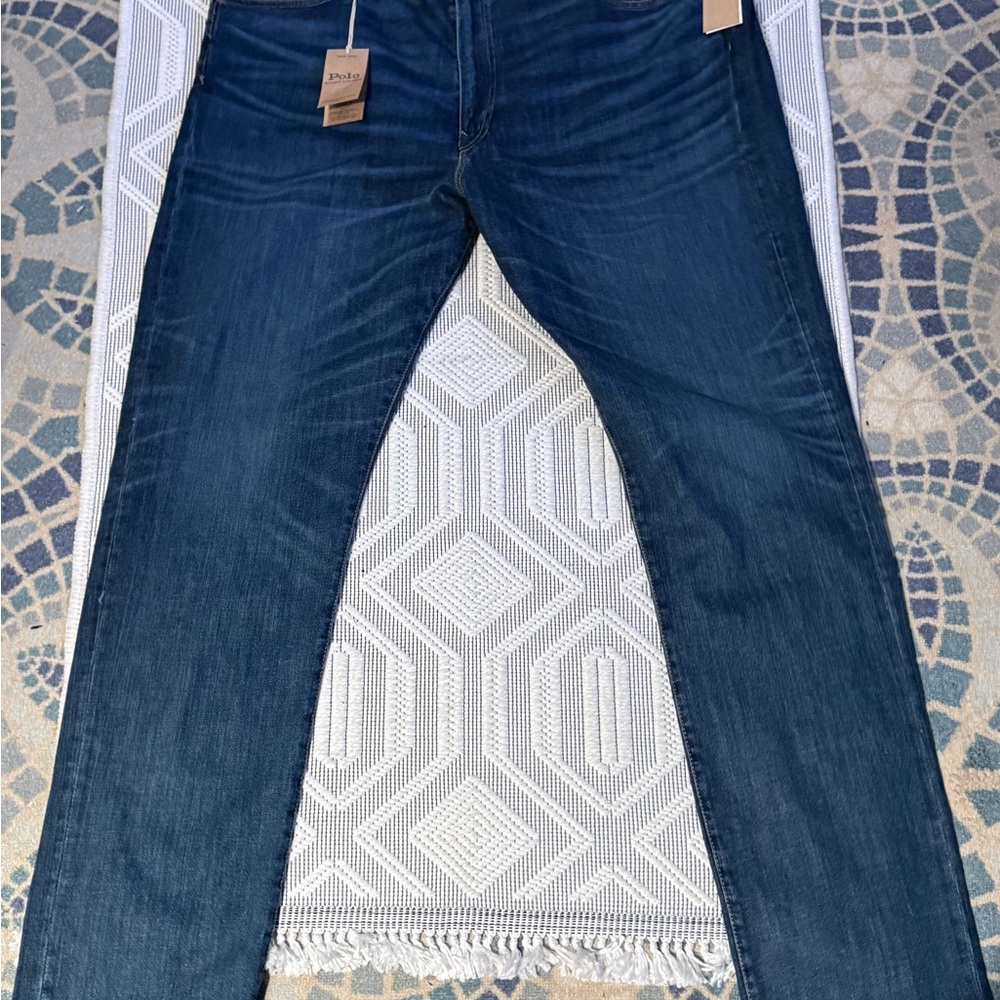 NWT Polo Ralph Lauren The Parkside Active Taper Coolmax Mens Blue Jeans 44Tx38 - Picture 2 of 8